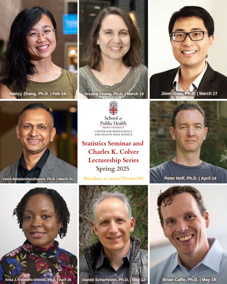 Brown Biostatistics (@brownbiostats) on Twitter photo Announcing the Statistics Seminar & Charles K. Colver Lectureship Series Spring 2025 lineup! 🚨
Join us for an exciting roster of speakers and discussions on Mondays at noon! 
biostatistics.sph.brown.edu/statistics-sem… Announcing the Statistics Seminar & Charles K. Colver Lectureship Series Spring 2025 lineup! 🚨
Join us for an exciting roster of speakers and discussions on Mondays at noon! 
biostatistics.sph.brown.edu/statistics-sem…