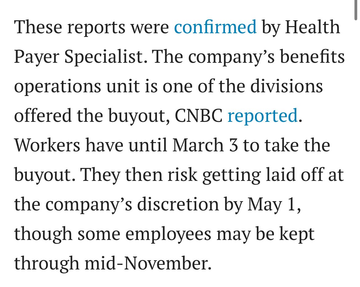 UHG offering voluntary severance for ~30,000 staff. If they don’t accept by 3/3, they risk getting laid off by 5/1 anyways.

I know people don’t like insurance companies, but the insurance workers are regular people with families themselves.

These truly are uncertain times.