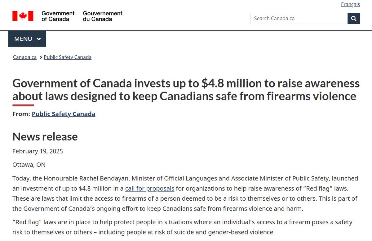 While we await enactment of key #C21 measures protecting victims of #DomesticViolence &amp; promised #OIC to complete #ban on #AssaultWeapons, <a href="/liberal_party/">Liberal Party</a> gvt launches call for proposals to promote the one measure that a coalition of women's groups opposed canada.ca/en/public-safe…