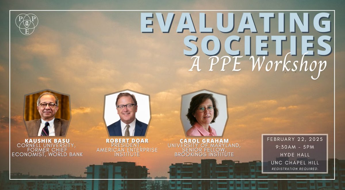 UNC Philosophy Department (@philosophyunc) on Twitter photo Saturday, February 22nd, UNC's PPE program will host three scholars offering valuable and diverse perspectives as they discuss how we should be evaluating societies. Learn more and register here! ppe.unc.edu/event/evaluati… Saturday, February 22nd, UNC's PPE program will host three scholars offering valuable and diverse perspectives as they discuss how we should be evaluating societies. Learn more and register here! ppe.unc.edu/event/evaluati…