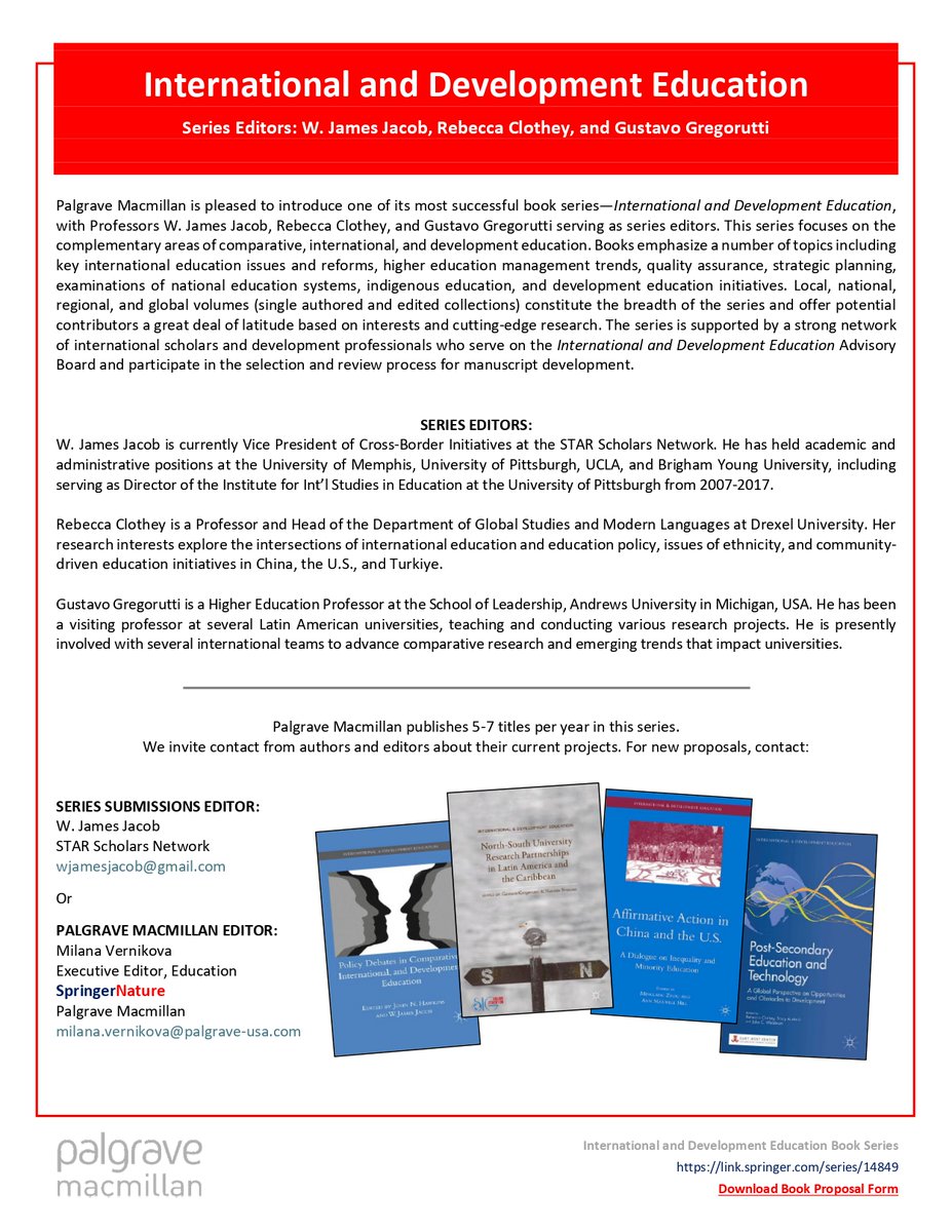 Palgrave Macmillan is looking for book proposals in their International and Development Education series. Scholars from Europe and Central Asia are especially welcome. The series editors are looking for monographs, edited collections or outstanding dissertations.