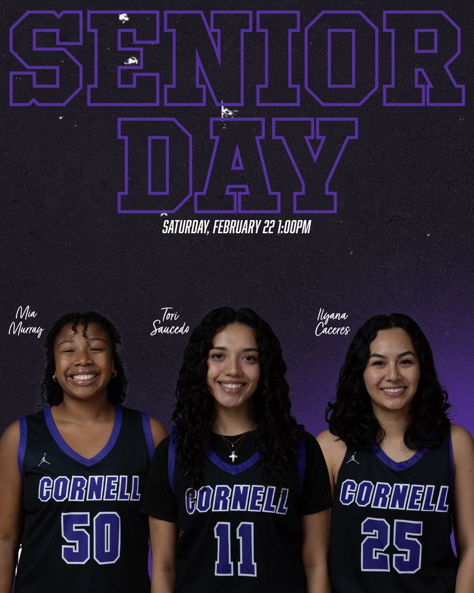𝑺𝑬𝑬 𝒀𝑶𝑼 𝑺𝑨𝑻𝑼𝑹𝑫𝑨𝒀 

Come on down to the SAW to help us celebrate our seniors! Tipoff is at 1:00pm. See you there😊

#cornellcollege #cornellramswbb #cornellathletics