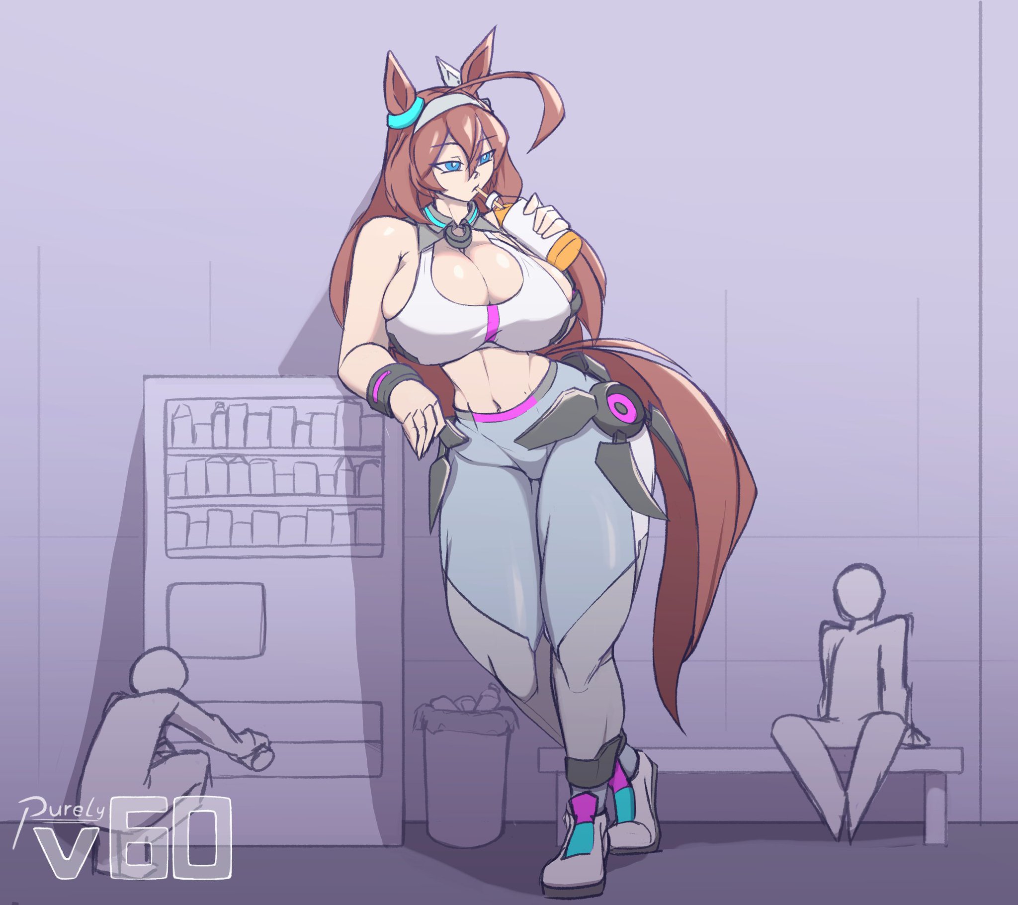 Horse-Sized Bourbon! BIG NEWS: Mihono Bourbon has been spotted in Funabashi as she grabs a refreshment after her training for the Satsuki Shō. The bystanders commented that it'll always be impressive to see an Umamusume up close. Art By: PurelyV60 https://t.co/A5Hvf38rXD