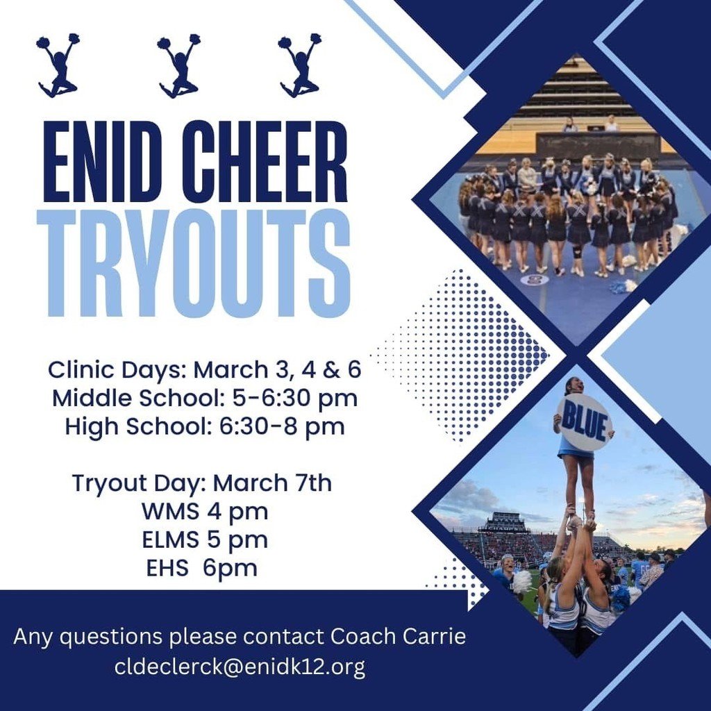 Here is some information regarding upcoming Parent Meetings and Tryouts for our Pom and Cheer squads next year.  #Believe!