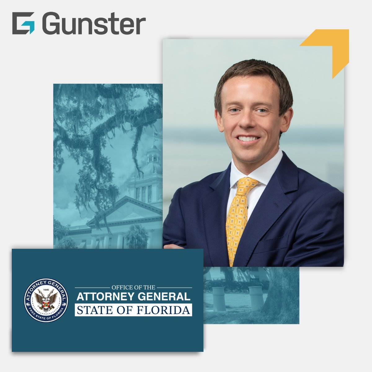 Gunster congratulates shareholder Joe Jacquot, who has been named chair of the transition team for newly appointed Florida Attorney General James Uthmeier. Read more bit.ly/3CXSKRS