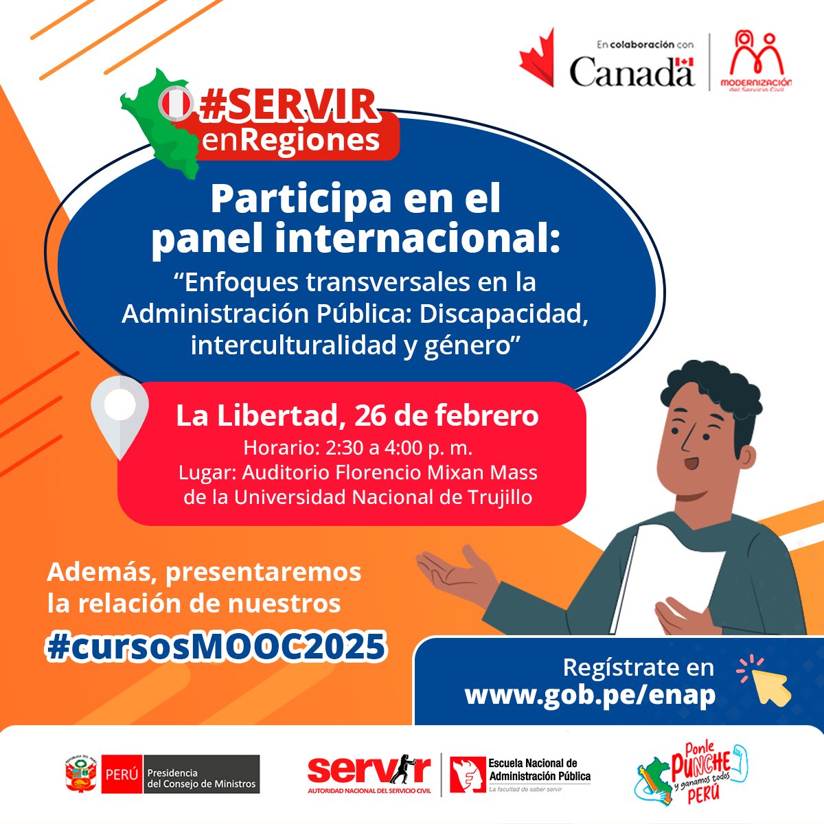 SERVIR_PERU's tweet image. 📣#ServirEnRegiones: ¡También presentes en #LaLibertad con este panel internacional!

📝Abordaremos los enfoques transversales que como servidores debemos conocer en la gestión pública.

¡Regístrate!👉 facilita.gob.pe/t/20170

#ServirModserv #Inclusión #ServicioCivilQueAvanza