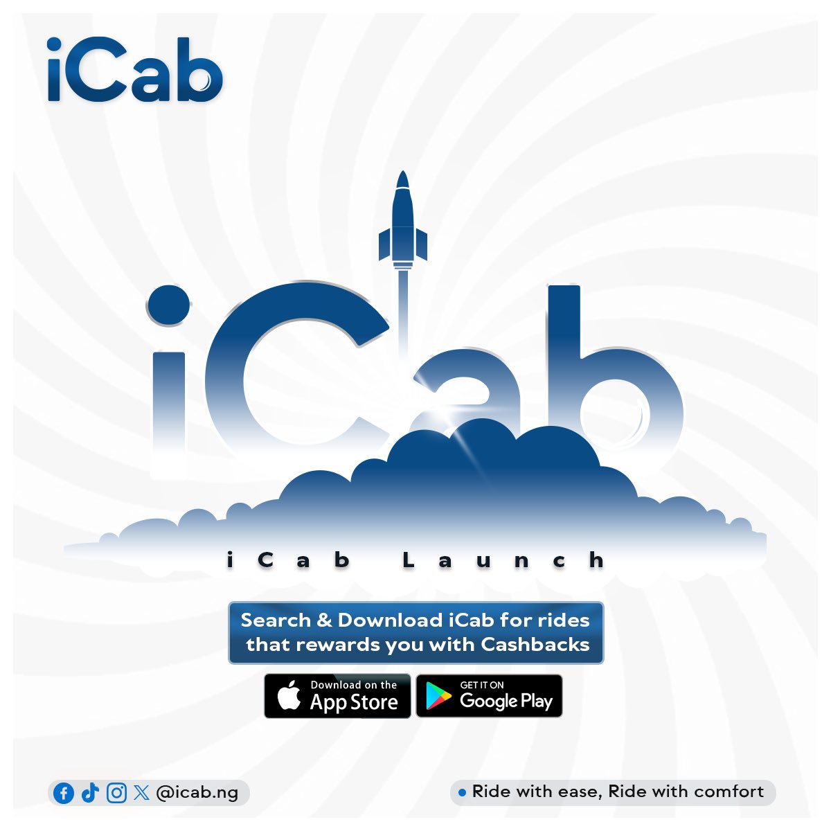 iCab_ng's tweet image. 🚀 iCab has officially taken off! Enjoy rides that reward you with cashback, comfort, and convenience. Download now and experience a smarter way to move! #iCabLaunch #RideWithEase