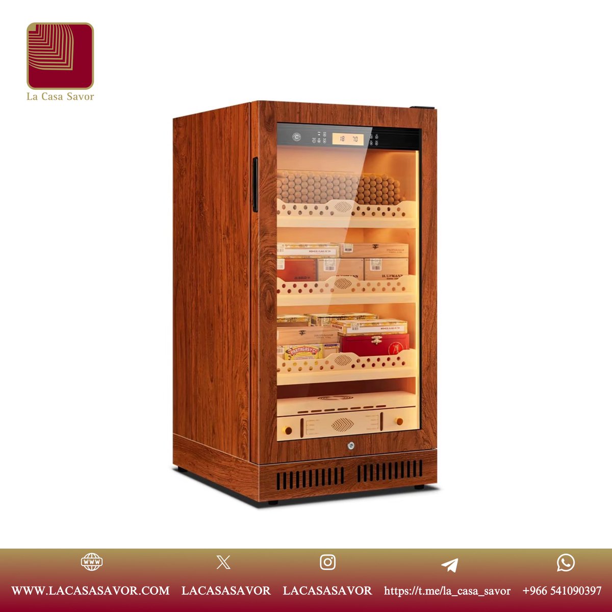 LACASASAVOR's tweet image. #مبرد #سيجار
, مرطب ومبرد مصنوع من #الخشب، متوسط الحجم يمكنه تخزين حتى 500 قطعة من #السيجار، مع التحكم الذكي لدرجة الحرارة والرطوبة - 20025