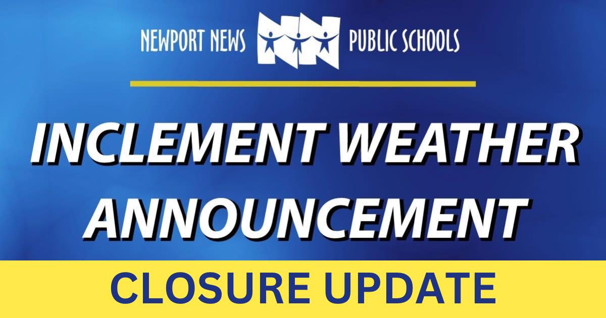 All schools and offices will be closed on Friday, February 21, due to road conditions.
Students will be assigned to do remote independent learning. All employees should work remotely.

More information is available at nnschools.org/closings