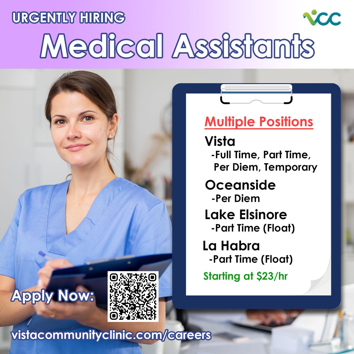 Join our team. Vista Community Clinic is hiring! Click on the link below to see all our open positions and apply today! …ortaln-vistacommunityclinic.icims.com/jobs/search?ss… Vista Community Clinic is an Equal Opportunity Employer. #VCC #ChooseHealth #HiringNow #HealthcareCareers