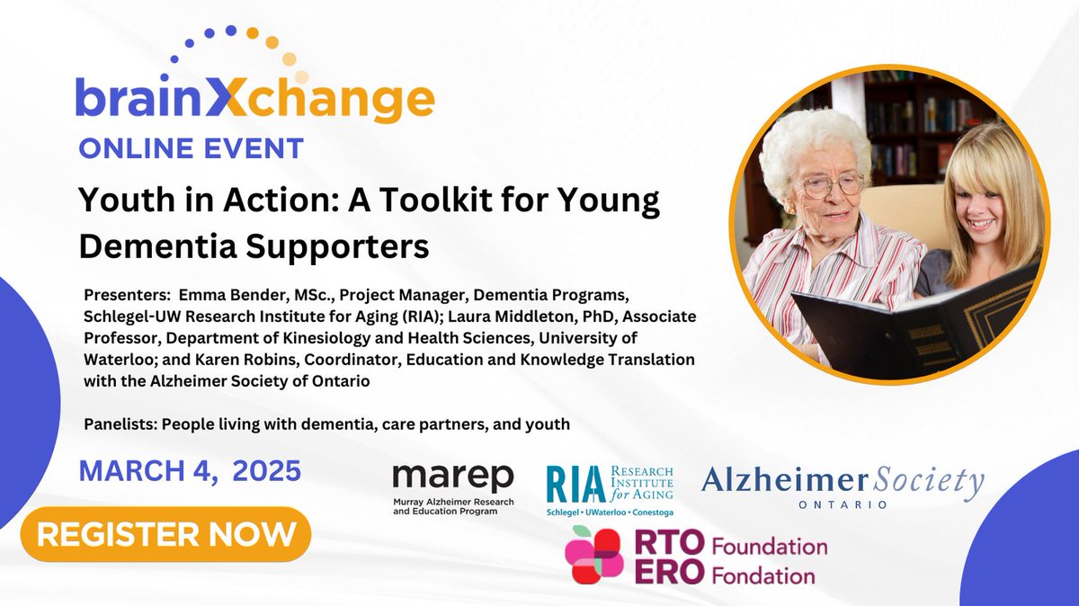 brain_Xchange's tweet image. Register Now! Youth in Action: A Toolkit for Young Dementia Supporters @Aging_Institute @AlzheimerOnt
mailchi.mp/brainxchange/e…