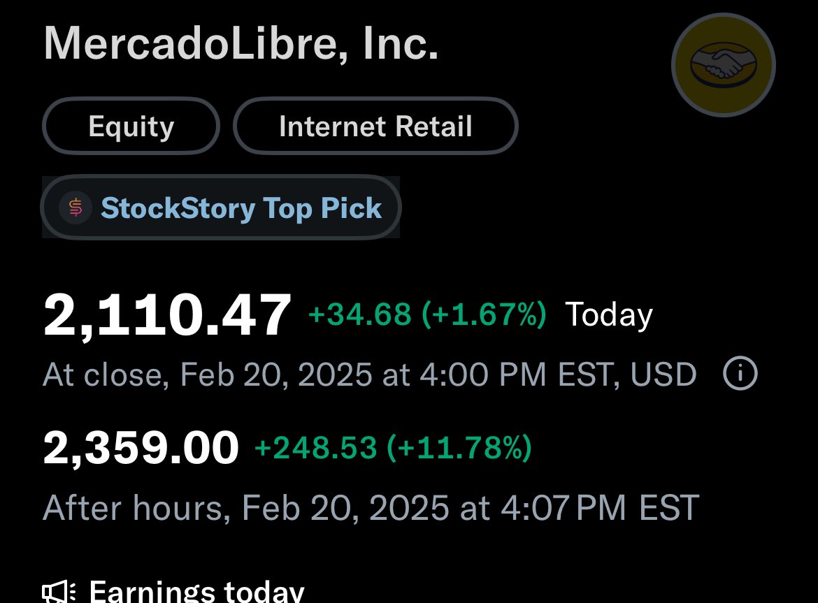 $MELI Up big after hours 💪
My #2 stock