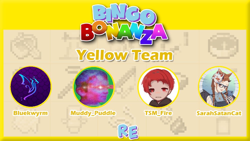 Reject Events (@rejectevents) on Twitter photo Introducing the Yellow team for our Bingo Bonanza Event
<a href="/Bluekwyrm/">Bluekwyrm</a>, <a href="/MuddyPuddle027/">MuddyPuddle</a>, <a href="/TSMFire1/">TSM_Fire</a> and <a href="/13astrosarah/">Sarah Ann Clowe</a>
Catch them in the event this Saturday at 8pm GMT! Introducing the Yellow team for our Bingo Bonanza Event
<a href="/Bluekwyrm/">Bluekwyrm</a>, <a href="/MuddyPuddle027/">MuddyPuddle</a>, <a href="/TSMFire1/">TSM_Fire</a> and <a href="/13astrosarah/">Sarah Ann Clowe</a>
Catch them in the event this Saturday at 8pm GMT!