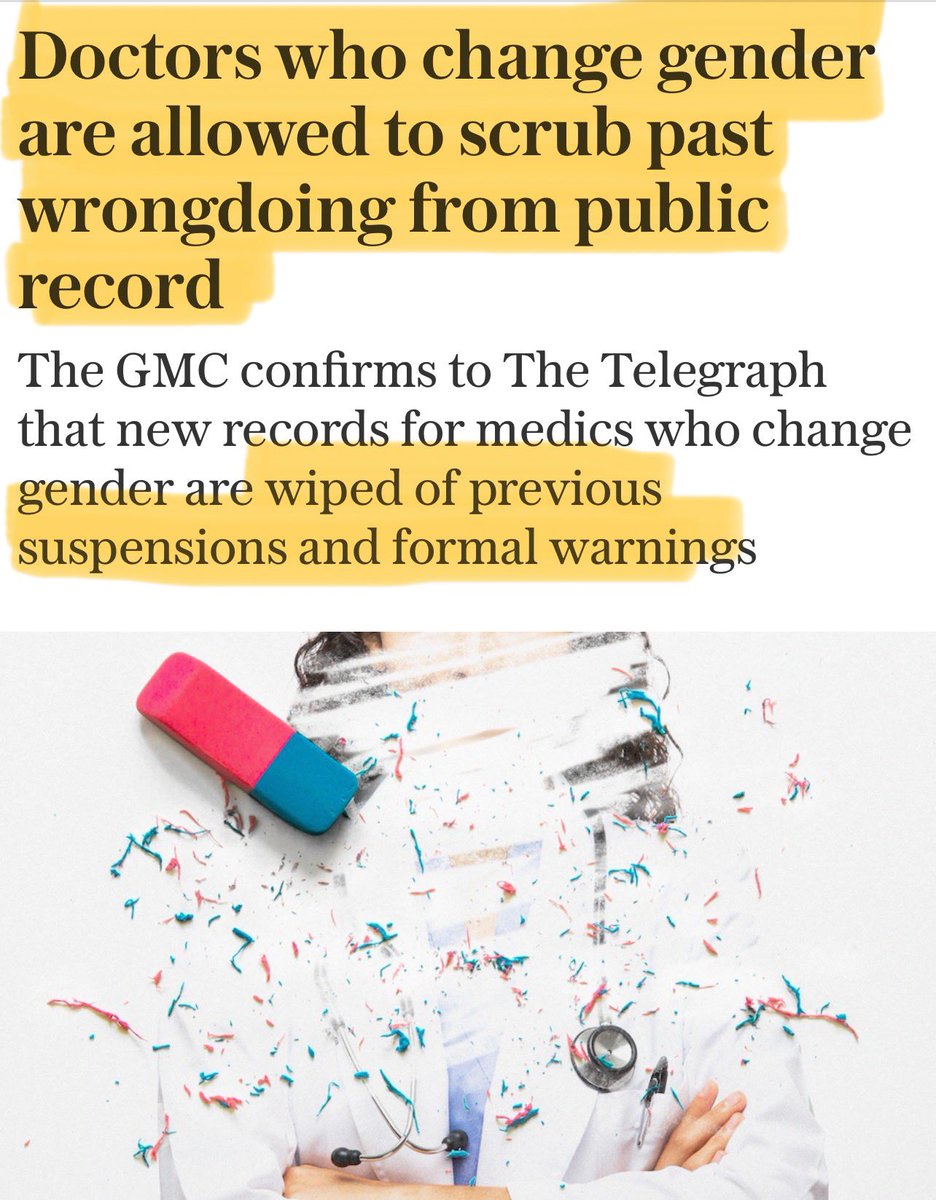 NHS - Doctors who change their gender, have their previous suspensions and warnings removed. So the new name looks squeaky clean.

Well that sounds safe … and also insane 🤡