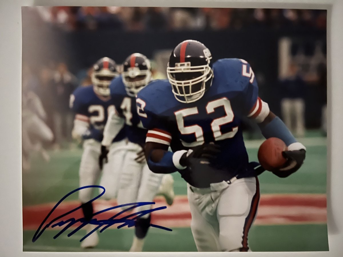 Random #NYGiants thing of the day: Autographed action photo of <a href="/PepJ52/">Pepper Johnson</a>. Pepper doesn't get the credit he should as a big part of the great NYG LB group of the 1980s/early 1990s. Pep won 2 Super Bowls &amp; in 1990 he was the best player on the NYG defense &amp; was named 1st team All Pro