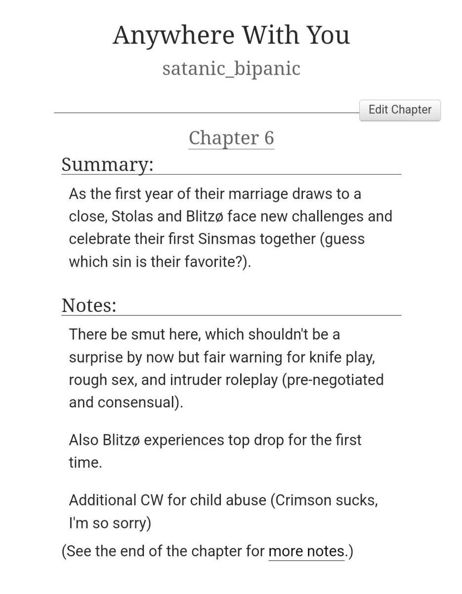 Satanic BiPanic (@satanic_bipanic) on Twitter photo Day 5 of #stolitzweek2025 Prompt: Surprises <a href="/StolitzWeek/">STOLITZ WEEK 💌</a>
Better late than never!
Enjoy some yummy roleplay smut, top drop from Blitzø's POV, and a fair bit of angst. Oh, and kid Moxxie is back!
Preview below as usual
archiveofourown.org/works/62906524… Day 5 of #stolitzweek2025 Prompt: Surprises <a href="/StolitzWeek/">STOLITZ WEEK 💌</a>
Better late than never!
Enjoy some yummy roleplay smut, top drop from Blitzø's POV, and a fair bit of angst. Oh, and kid Moxxie is back!
Preview below as usual
archiveofourown.org/works/62906524…