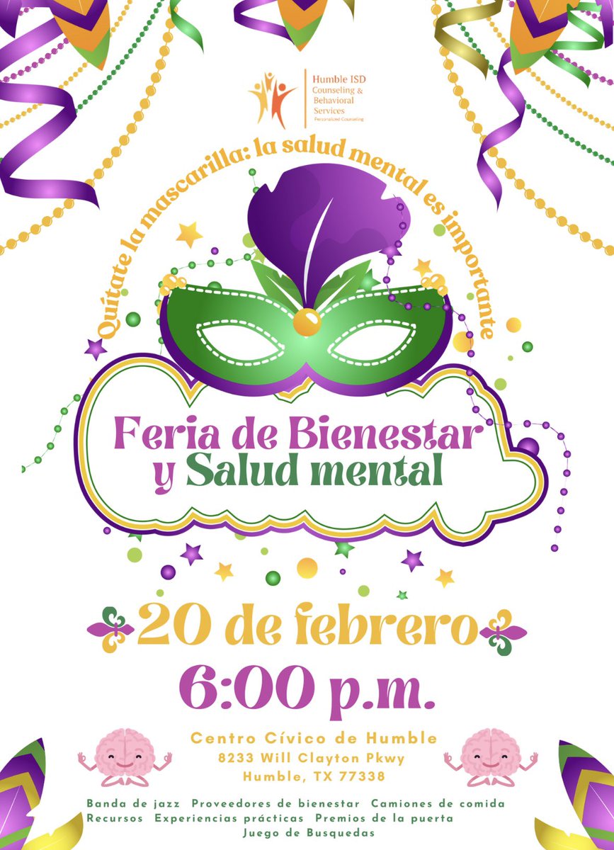 Come hear the AHS Jazz Band, visit wellness vendors, and support local food tracks!  There will be door prizes and a mental health scavenger hunt of resources!