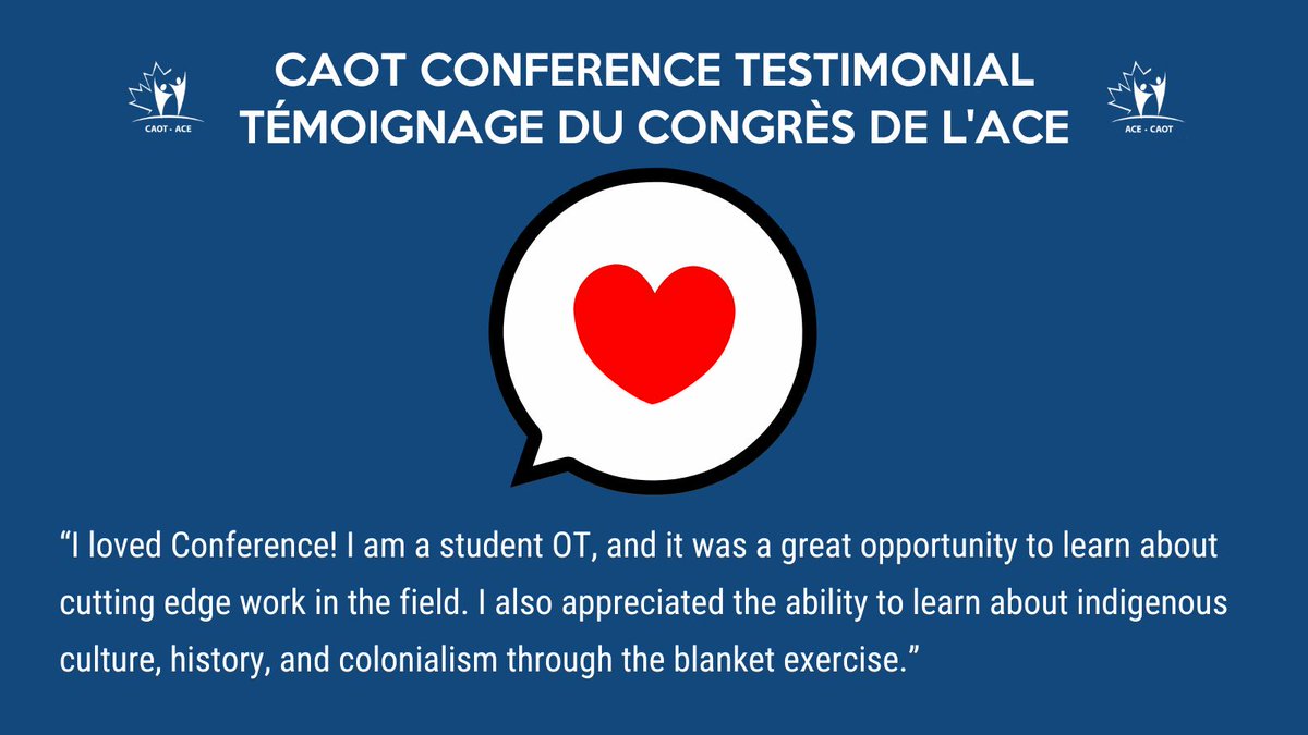 Why do you love CAOT Conference? ❤️ 
Join us this year in amiskwacîwâskahikan/Edmonton, AB from May 7-9, 2025- buff.ly/3thRjZM 

Pourquoi aimes-tu le Congrès de l'ACE? ❤️ 
Rejoignez-nous cette année à amiskwacîwâskahikan/Edmonton, AB du 7 au 9 mai 2025

#CAOTACE2025