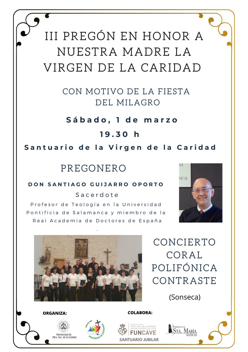 Recuerda que el 1 de marzo tienes una cita en el Santuario de la Virgen de la Caridad.
Nuestra propuesta de fin de semana en el que empiezan las novenas en honor a nuestra Madre es el pregón con motivo de las Fiestas del Milagro.
<a href="/RadioIllescas/">Radio Illescas</a>