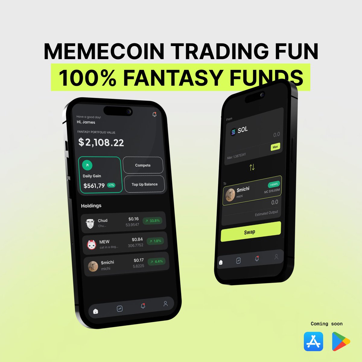 FantasyFunApp's tweet image. Join in on the fun of trading memecoins without the risk! 

Coming soon on all platforms... 🪄