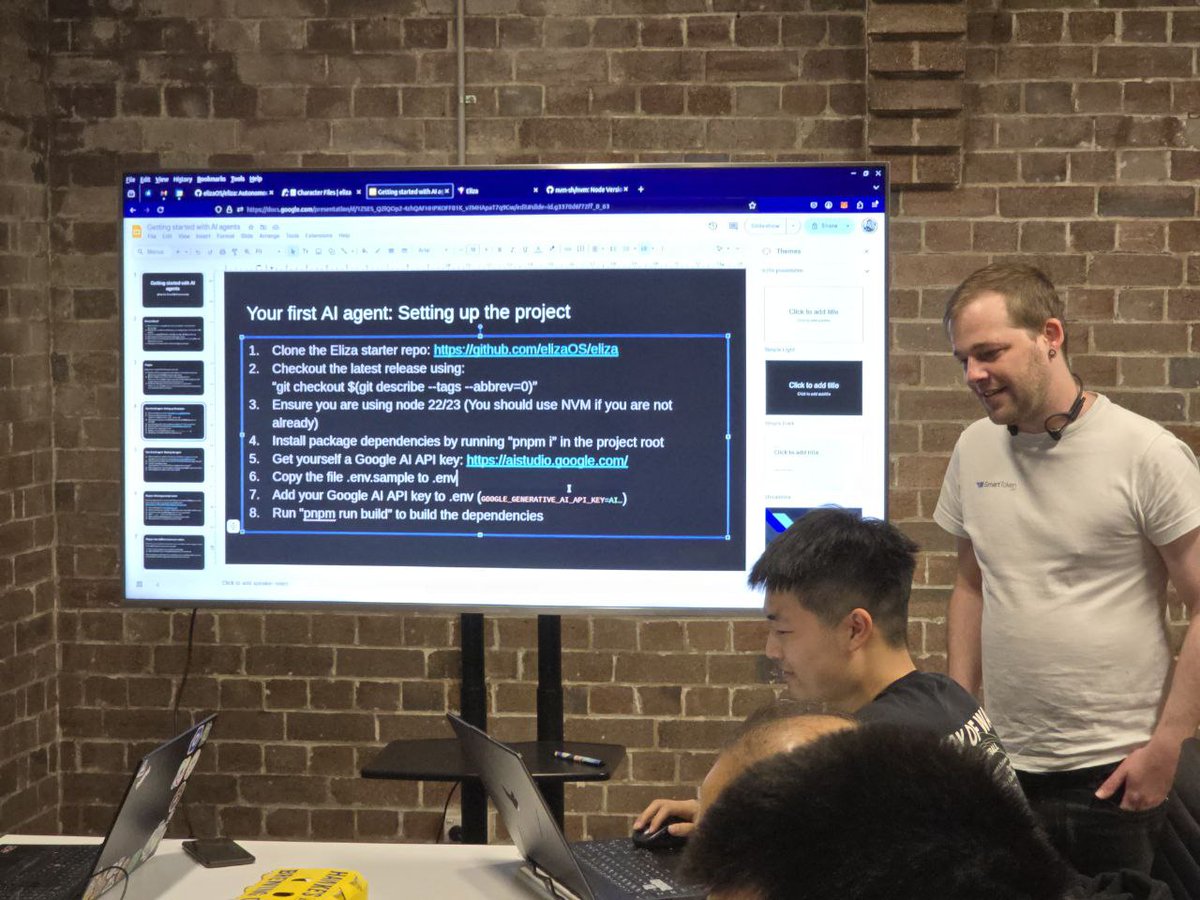 SunilTomJose's tweet image. Shoutout to @micwallace11 from @TheMajorDotAI for leading a killer @EthereumSydney workshop on building &amp;amp; deploying AI Agents on @elizaOS!   

We deployed agents and explored NASA’s Pic of the Day &amp;amp; weather plugins. 

Epic session and amazing vibes all around!
