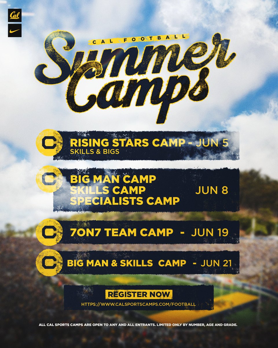 Come camp with us in Berkeley this summer! Register now and secure your spot!  

🔗: calsportscamps.com/football/footb…