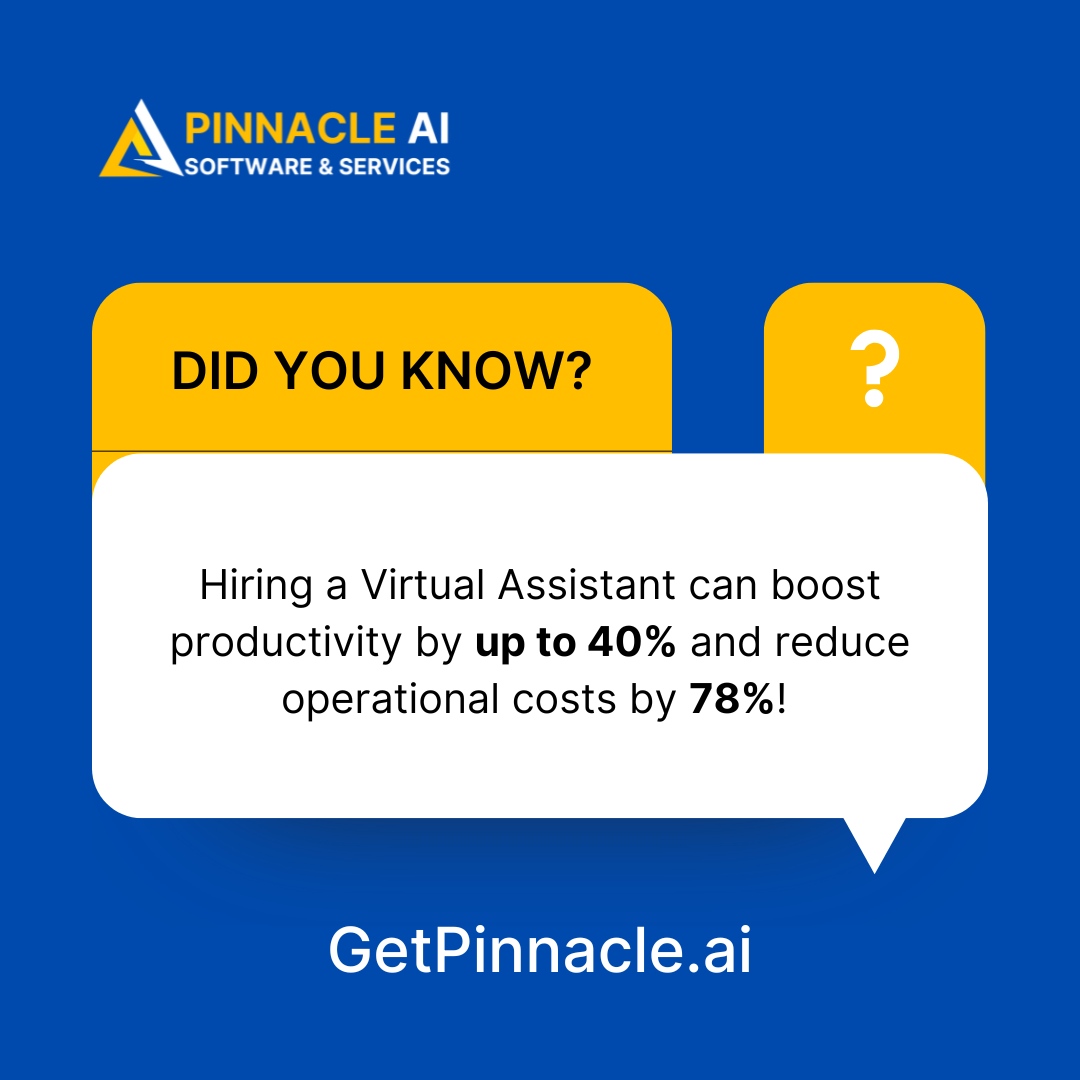 getpinnacleai's tweet image. That’s right—less stress, more efficiency, and serious savings for your business. Ready to experience the VA advantage? Let Pinnacle AI help! 🚀

#TriviaTime #VASolutions #SmartBusiness