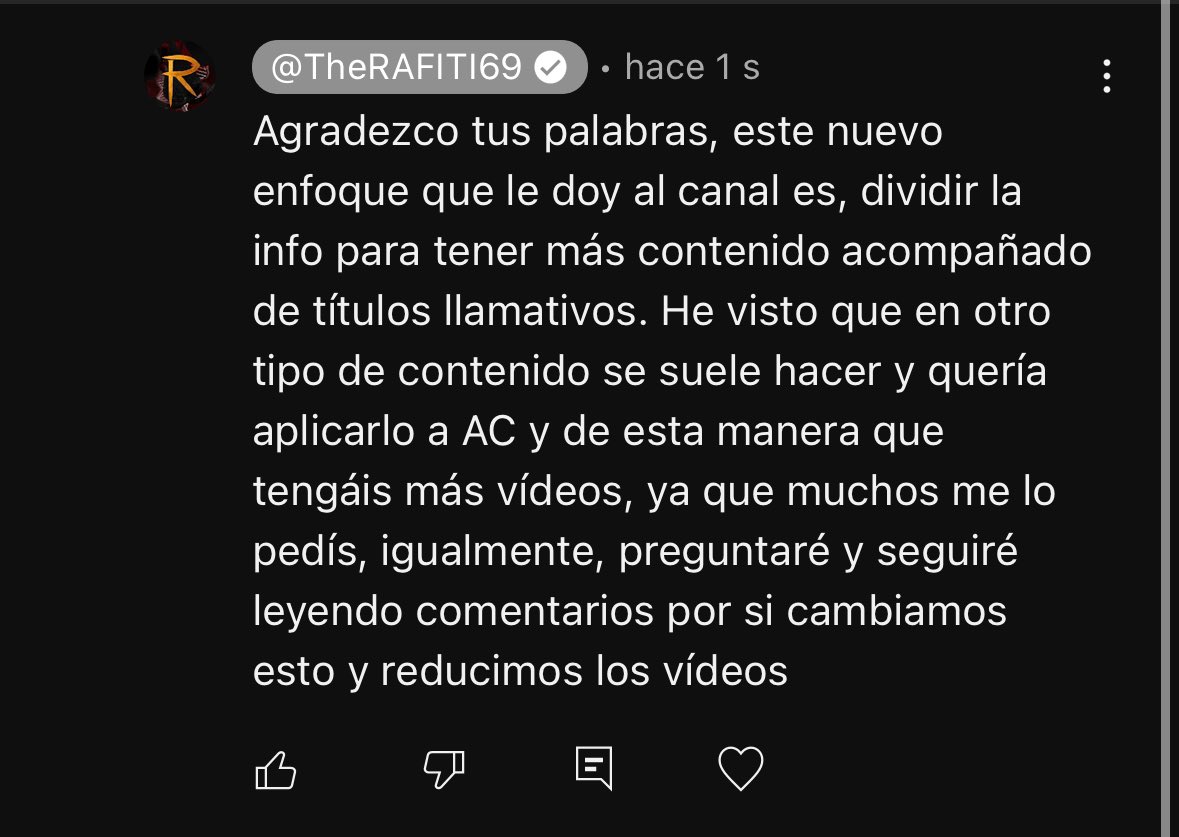 TheRAFITI69's tweet image. Ma friends, me gustaría saber vuestra opinión.

Es un comentario muy interesante y quiero saber qué pensáis.

¿Preferís más o menos vídeos? Os leo 👀