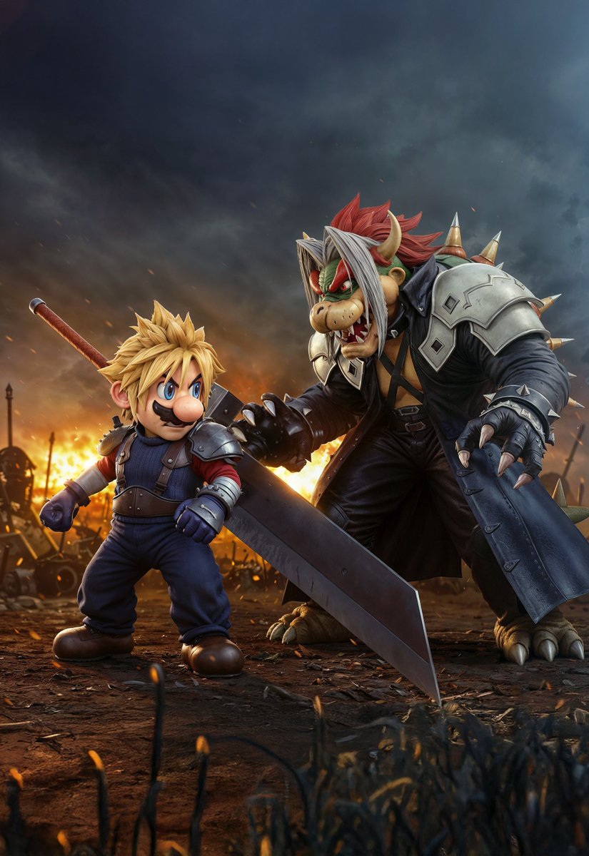 Prompt "hey bro give me mario as cloud and bowser as sephiroth" a couple of attempts to add more details and voila, the fusion is incredibly balanced, enough character details and very few errors, google gemini is too good 😭