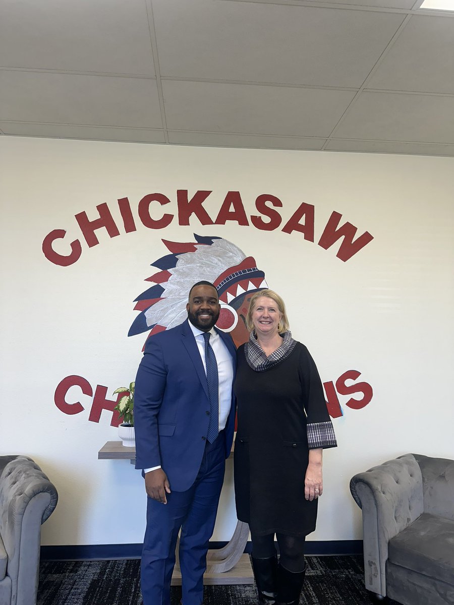 Enjoyed meeting with Kay Lancaster (Principal) and Jodie McPherson (Superintendent) of <a href="/chieftainway/">Chickasaw High</a> this week! 

Great convo with both of them about the support their students receive from <a href="/BishopState/">Bishop State</a>. Special thanks to Ms. Lancaster for letting me wear the “turnaround chain!”