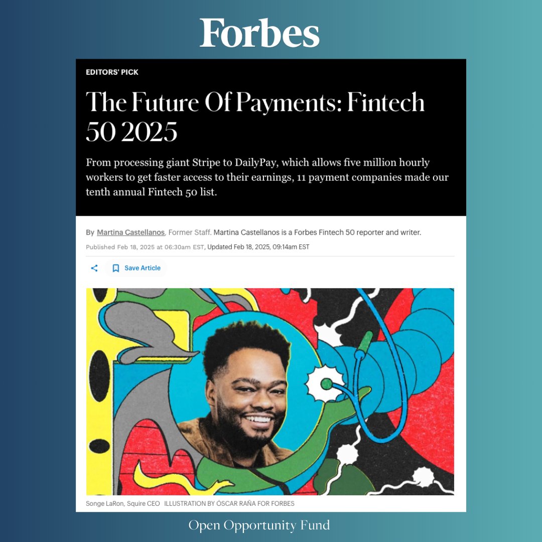 Open Opportunity Fund (@opportunityfund) on Twitter photo Congrats to our partners at <a href="/getsquire/">SQUIRE Technologies</a> (Founders <a href="/songelaron/">Songe</a> , <a href="/DaveSalvant/">Dave Salvant</a> ) for being featured on The <a href="/Forbes/">Forbes</a> 2025 Fintech 50 list.👏🏾
Founded in 2015, SQUIRE works with barbers in over 3,000+ shops and has processed over $2B in payments in more than a thousand cities around Congrats to our partners at <a href="/getsquire/">SQUIRE Technologies</a> (Founders <a href="/songelaron/">Songe</a> , <a href="/DaveSalvant/">Dave Salvant</a> ) for being featured on The <a href="/Forbes/">Forbes</a> 2025 Fintech 50 list.👏🏾
Founded in 2015, SQUIRE works with barbers in over 3,000+ shops and has processed over $2B in payments in more than a thousand cities around