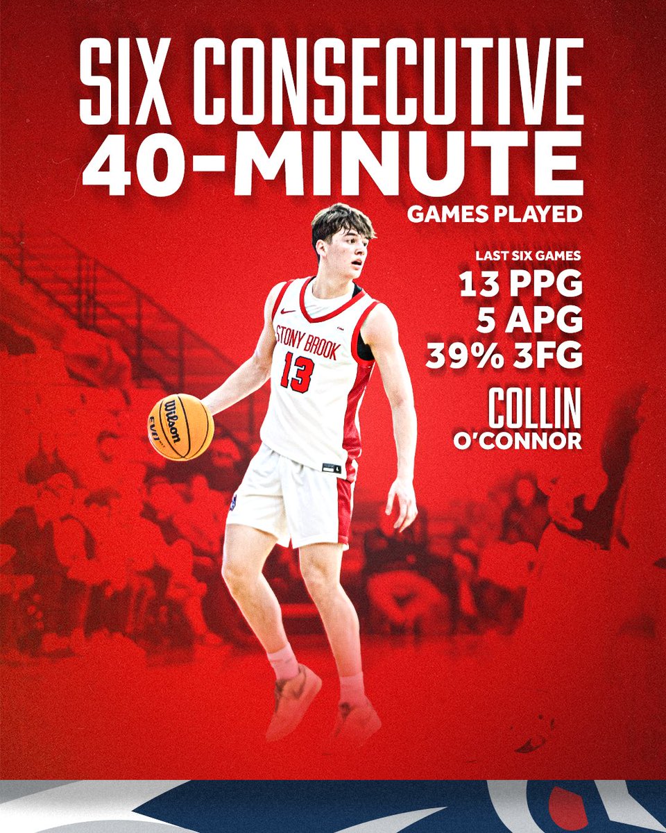 Stony Brook Men’s Basketball (@stonybrookmbb) on Twitter photo Iron man 😤
<a href="/CollinOco_/">Collin OConnor</a> has logged a full 40 minutes in six straight games, the most by a CAA player since 2016. Oh and his numbers are pretty solid too 👀 Iron man 😤
<a href="/CollinOco_/">Collin OConnor</a> has logged a full 40 minutes in six straight games, the most by a CAA player since 2016. Oh and his numbers are pretty solid too 👀