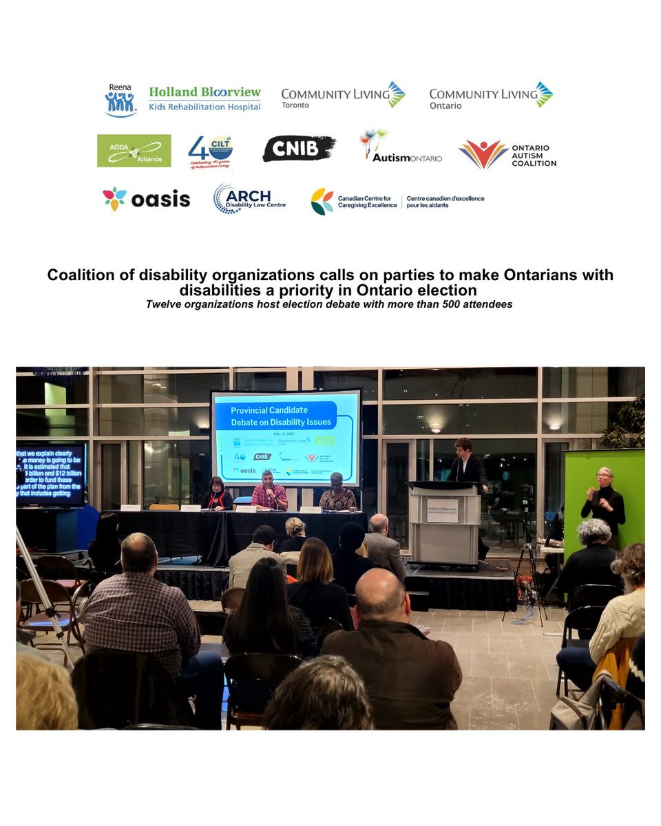 Coalition of disability organizations calls on parties to make Ontarians with disabilities a priority in Ontario election!
Twelve organizations hosted election debate with more than 500 attendees. 

Click the link below to see more details on the debate !

archdisabilitylaw.ca/coalition-of-d…