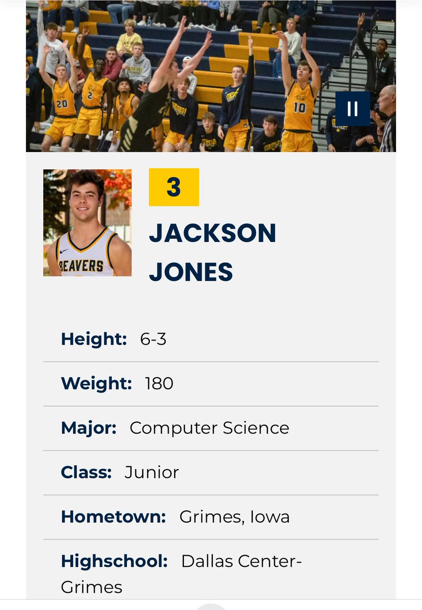 Jackson Jones with a huge night in a win over Simpson.  22 points, hitting 6 3pters and pulling down 7 rebounds!