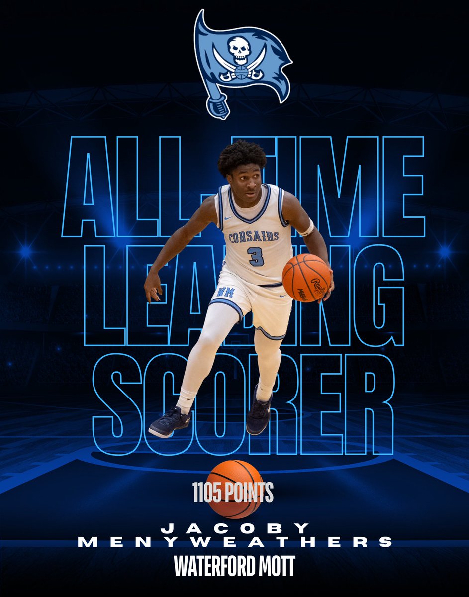 Senior Kobe Menyweathers scored 18 points tonight, breaking Mott Legend Gene Seets' 38-year-old record to become Waterford Mott's all-time leading scorer with 1107 points. #wetheship #thecorsairsway