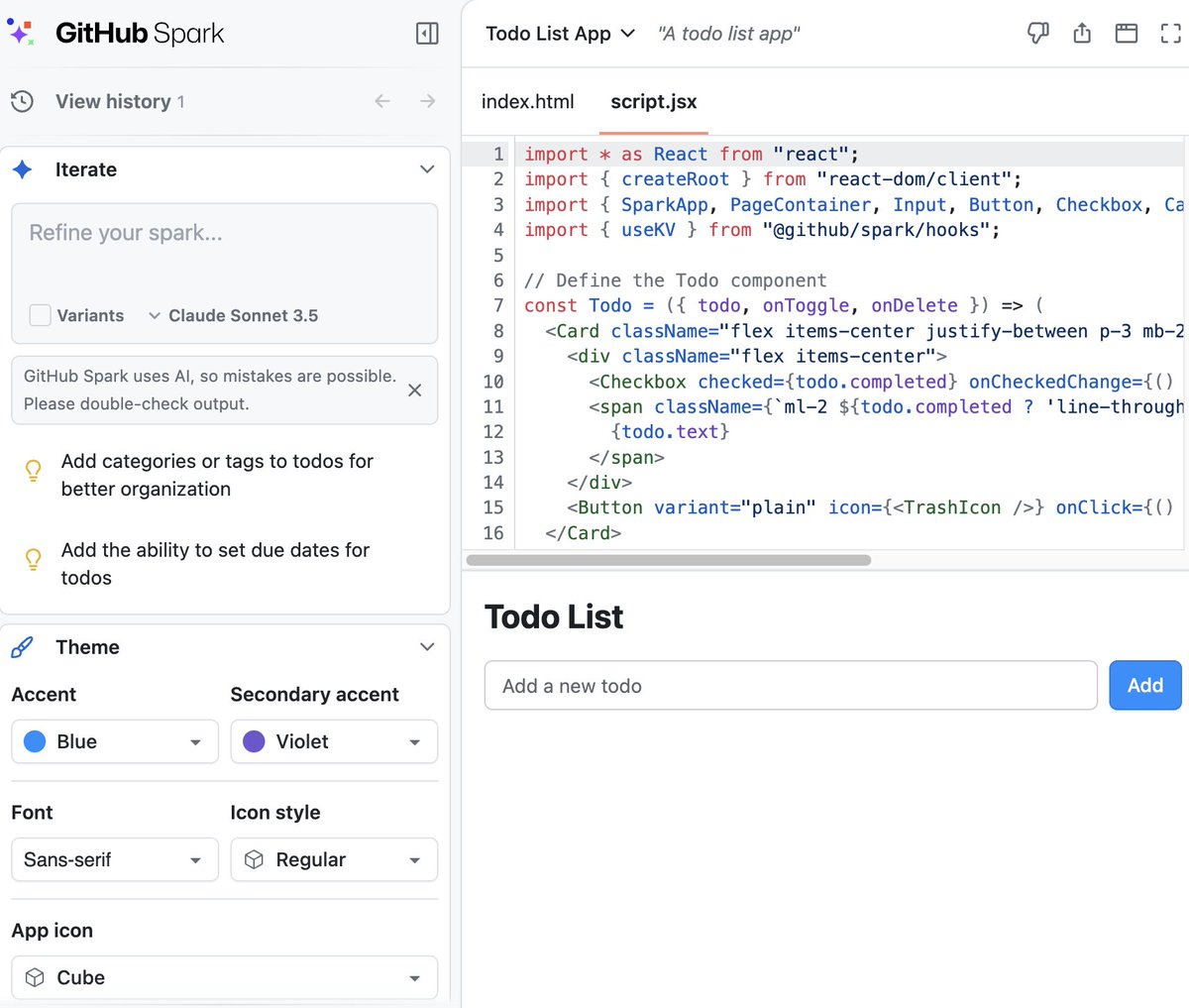 Devchicajas's tweet image. 🚀 Just tried out GitHub Spark and it’s mind-blowing! 🤯 Built a to-do app in no time—no coding, just pure AI magic. ✨ Super grateful to @github for the preview access! 🙌 Can’t wait to explore more sparks. #GitHubSpark #AI #NoCod