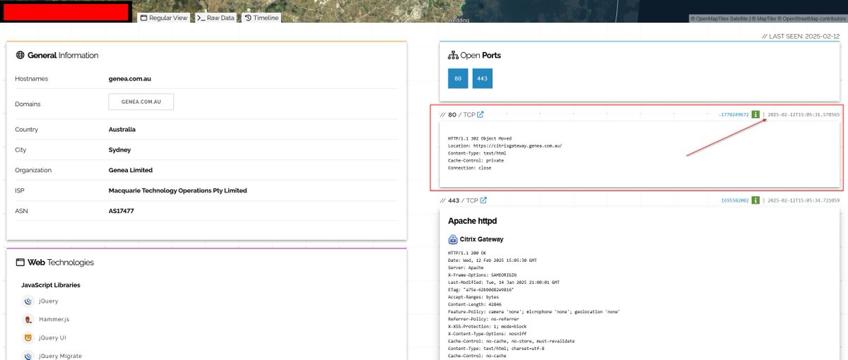 Interesting re genea.com.au cyber-incident aka probably ransomware. Citrix-NetScaler/http open until on or around 12/13 February. Then goes dark.