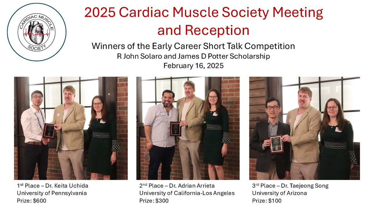 MuscleCardiac's tweet image. Congratulations to the winners of the Early Career Short Talk Competition at the 65th Annual CMS Meeting and Reception! This group included postdocs and research associates.