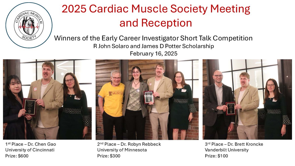 MuscleCardiac's tweet image. Congratulations to the winners of the Early Career Investigator Short Talk Competition at the 65th Annual CMS Meeting and Reception!