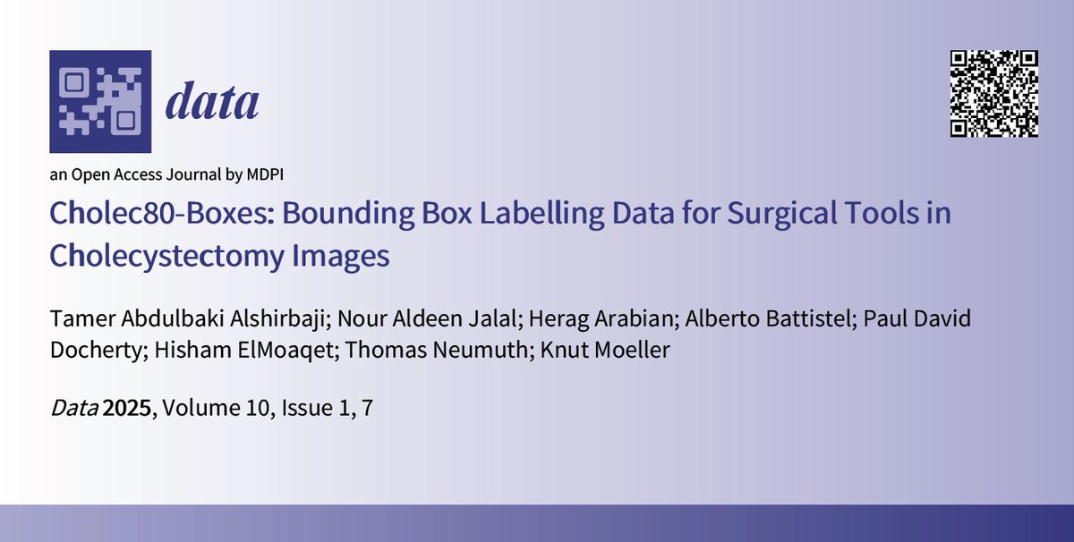 Data_MDPI's tweet image. 🏥Exciting news

🔬Cholec80-Boxes: Bounding Box Labelling Data for Surgical Tools in Cholecystectomy Images#MedicalAI 

💉by Alshirbaji et al
Article Views 693
#ComputerVision #BoundingBox #HealthcareInnovation #DeepLearning #MedicalImaging

🤖mdpi.com/2306-5729/10/1…