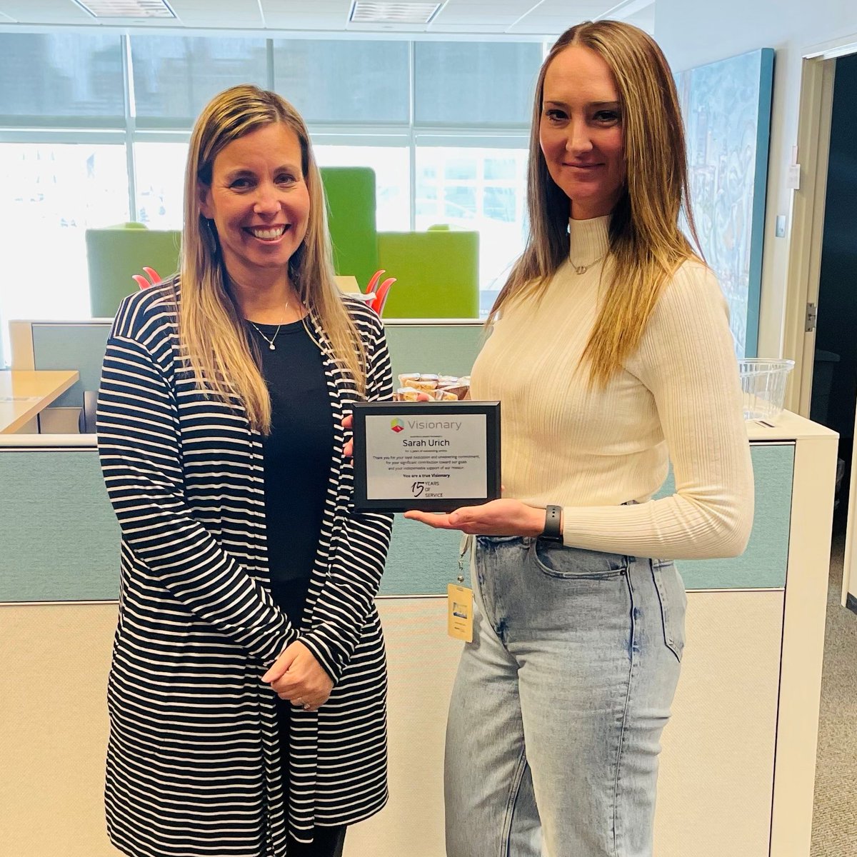 Congrats to Project Lead Sarah Urich on 15 years of service with Visionary. Sr. Project Manager Kelli Huerter presented Sarah with a plaque in recognition of this milestone. Sarah's hard work, loyalty and expertise have shaped Visionary in ways words can’t express. Thank you.