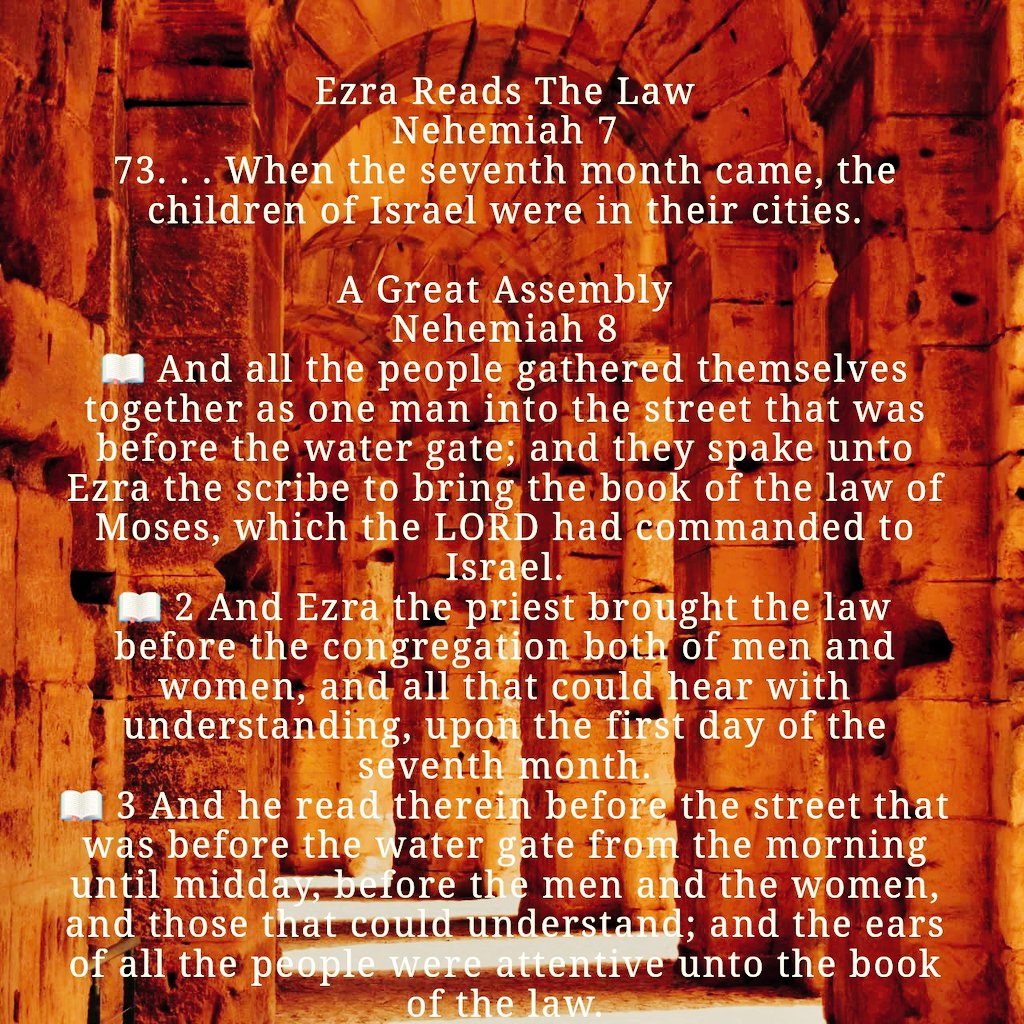 4showuright's tweet photo. The Captives Who Returned to Jerusalem 

Nehemiah 7 
📖 73 So the #priests, the #Levites, the #gatekeepers, the #singers, some of the people, the Nethinim, and all #Israel dwelt in their cities.

🔥EZRA READS THE LAW🔥
📖 73 When the 7th month came, #COI were in their cities. https://t.co/uITXINUy7G