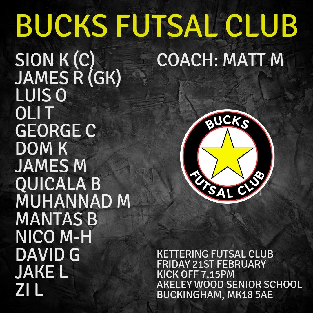 ⭐️ MATCHDAY SQUAD - MEN'S TEAM ⭐️

A big squad for our visit of <a href="/KetteringFutsal/">Kettering Futsal</a> tomorrow. Another important step towards our <a href="/NatFutsalLeague/">National Futsal League</a> dream!

#LikeFootballButBetter 
#RedNBlack❤️🖤