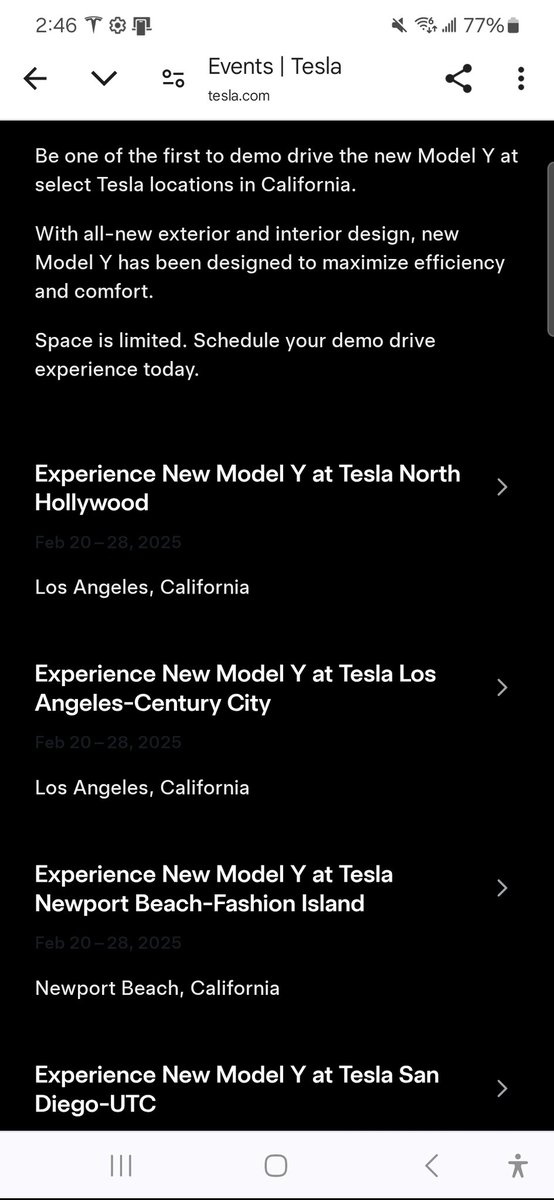 jaspas200's tweet photo. @Tesla New model Y demo drive in 4 locations in CA. Just got the email 
@SawyerMerritt @wholemars https://t.co/a0lo5Z9l14