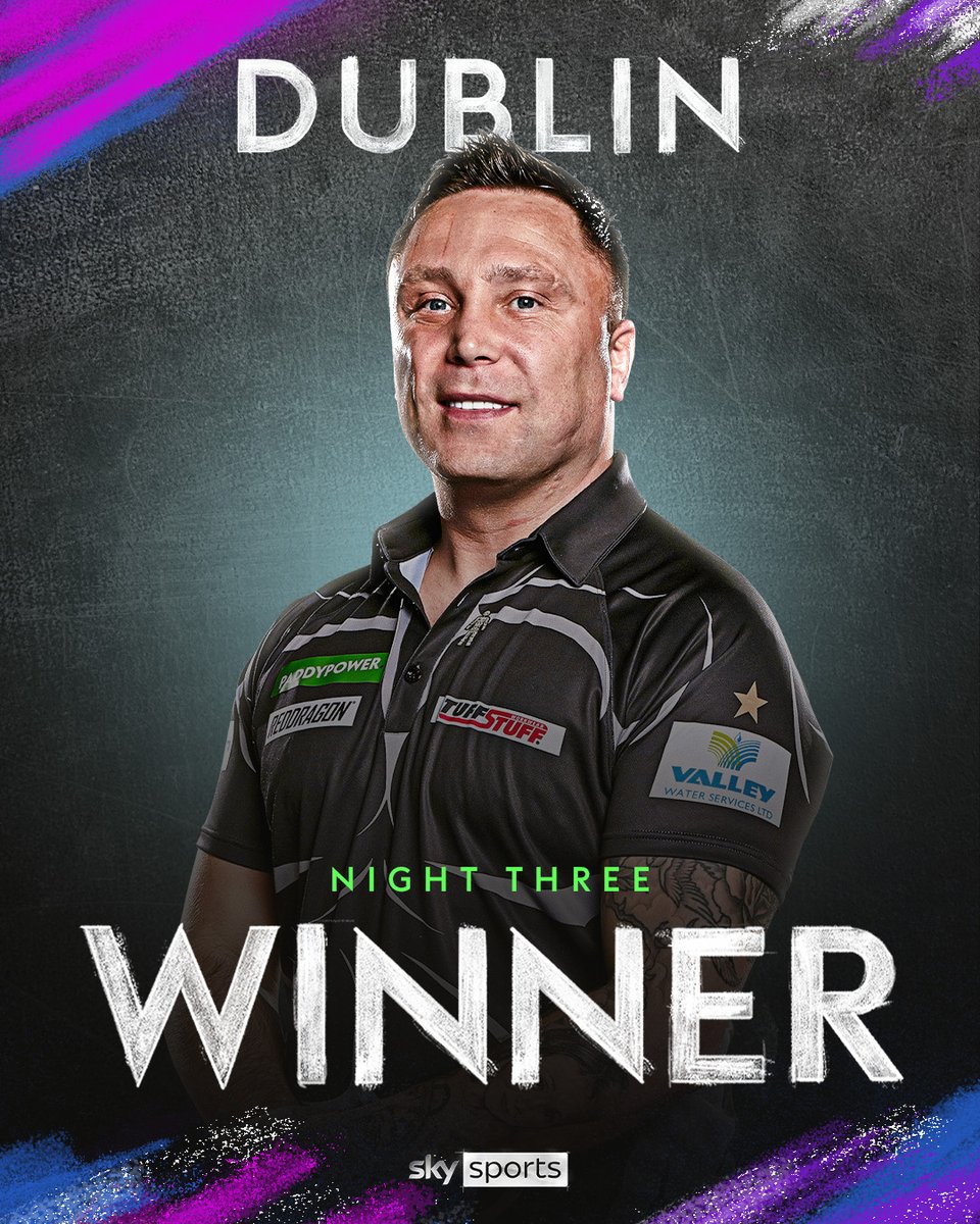 SkySportsDarts's tweet photo. Gerwyn Price WINS in Dublin! 🇮🇪 The Iceman beat Luke Littler, Luke Humphries and Nathan Aspinall to win Night Three of the Premier League! 🏆 https://t.co/ZPj6GWrSIV