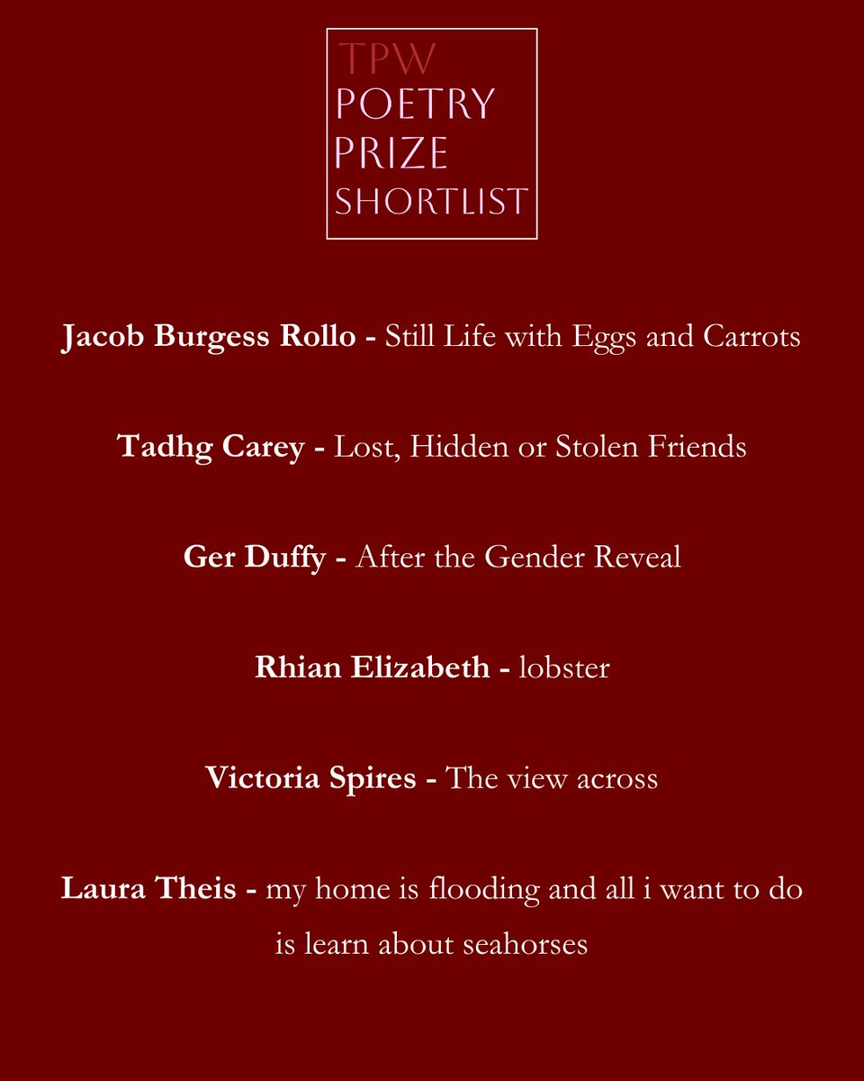 Andrew Jamison (@andrew_jamison) on Twitter photo I’m delighted to announce the shortlist for the TPW Poetry Prize 2025. It’s a real privilege to be able to shine a spotlight on these wonderful poems. I’ll be publishing them on my website next week, and I’ll be announcing the winner by next Friday. Congratulations to all! I’m delighted to announce the shortlist for the TPW Poetry Prize 2025. It’s a real privilege to be able to shine a spotlight on these wonderful poems. I’ll be publishing them on my website next week, and I’ll be announcing the winner by next Friday. Congratulations to all!
