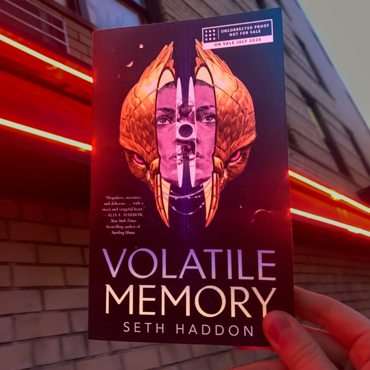 "Propulsive, inventive, and delicious, Volatile Memory [by <a href="/sethhaddon/">Seth Haddon</a>] is a cyberpunk romance with a sweet and vengeful heart." — Alix E. Harrow, New York Times bestselling author of Starling House
