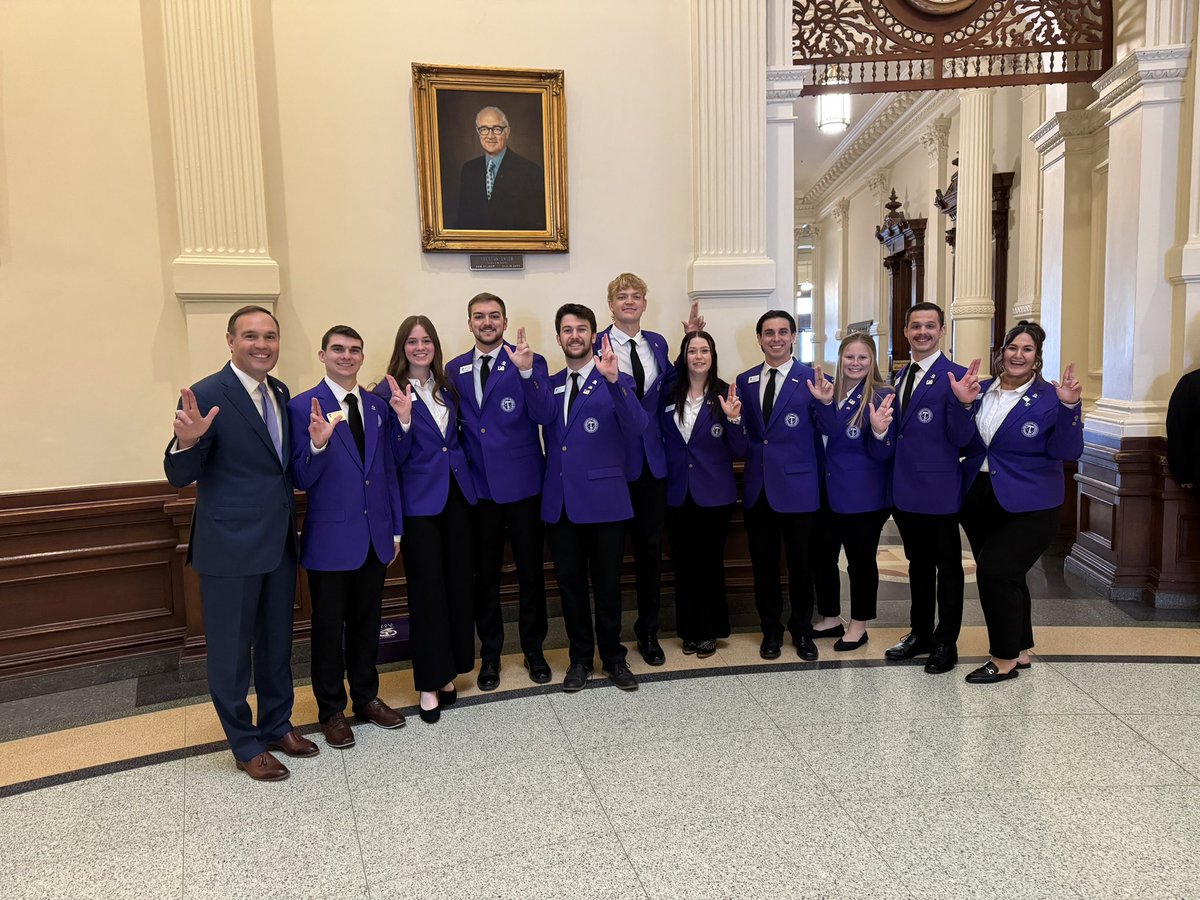 TarletonPrez's tweet photo. We’re proud to represent @TarletonState at the Texas State Capitol today! 💜 Our Texans are building relationships, advocating for higher education and showcasing their amazing work.

#TarletonState #BleedPurple #Tarleton125 https://t.co/kH0GksCW0M