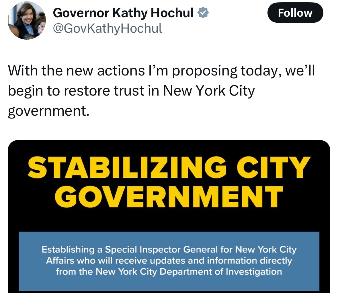 The Governor is proposing a new Inspector General to receive “updates and information” from the current Inspector General.  No need to worry: the new IG, unlike the old IG, is “special.”  

The Governor is doing nothing while pretending to do something.