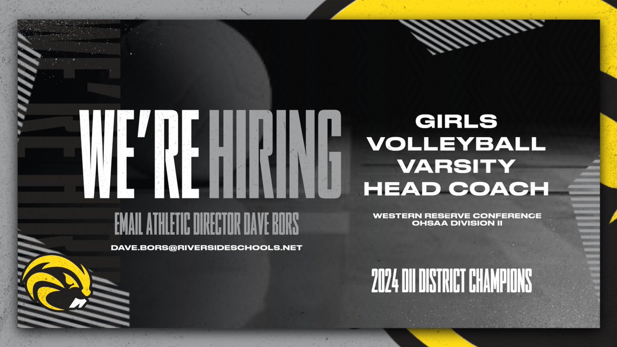 Riverside Athletics (@riverside_athl) on Twitter photo Riverside is seeking a Varsity Head Coach in Girls Volleyball. We are in the Western Reserve Conference and an OHSAA Div II school. Interested applicants should apply to AD Dave Bors (dave.bors@riversideschools.net) Riverside is seeking a Varsity Head Coach in Girls Volleyball. We are in the Western Reserve Conference and an OHSAA Div II school. Interested applicants should apply to AD Dave Bors (dave.bors@riversideschools.net)